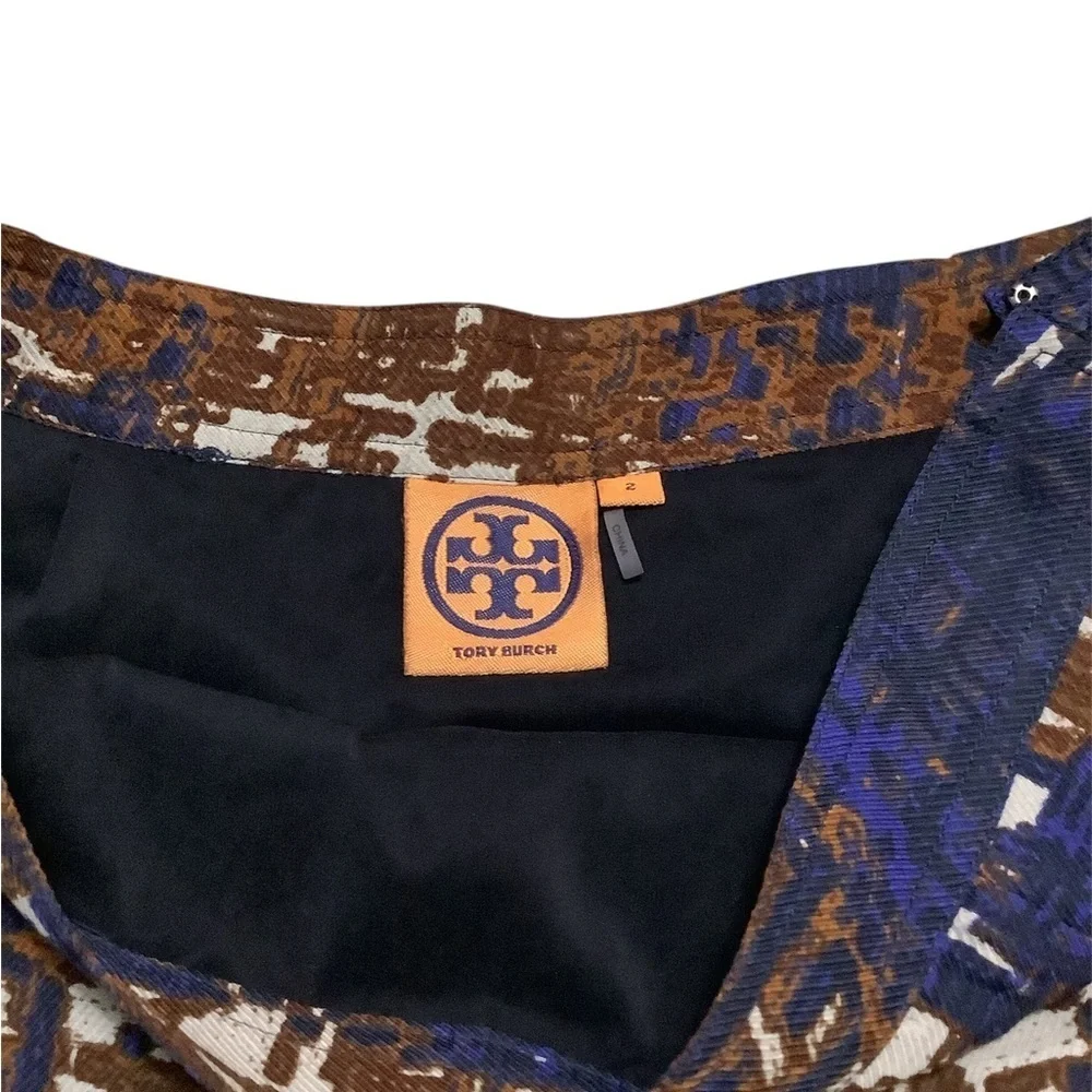 Tory Burch Brown and Blue A-Line Skirt